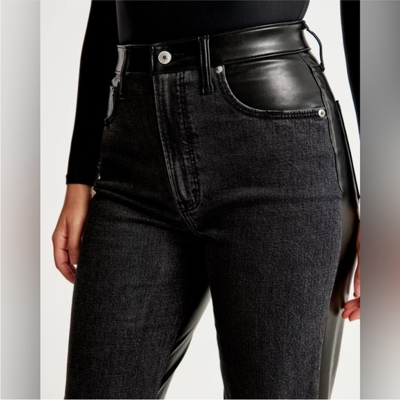 ABERCROMBIE & FITCH The Ankle Straight Ultra High Rise" Mixed Fabric jean NWT - Picture 2 of 16